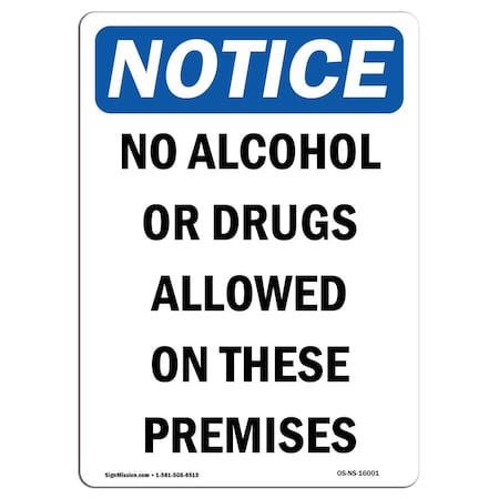 Signmission OSHA Sign, No Alcohol Or Drugs Allowed, 10in X 7in Rigid Plastic, 7" W, 10" L, Portrait OS-NS-P-710-V-16001